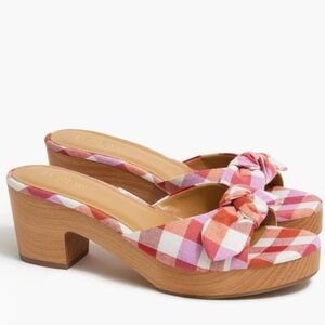 J. Crew Printed Bow Gingham Plaid Clogs Size 9